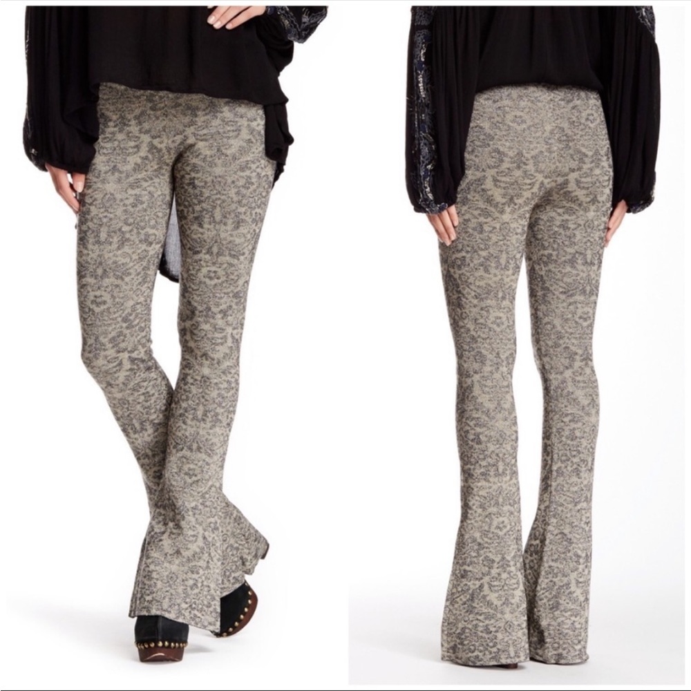 Free People Metallic Jacquard Flare Pants, Size Large